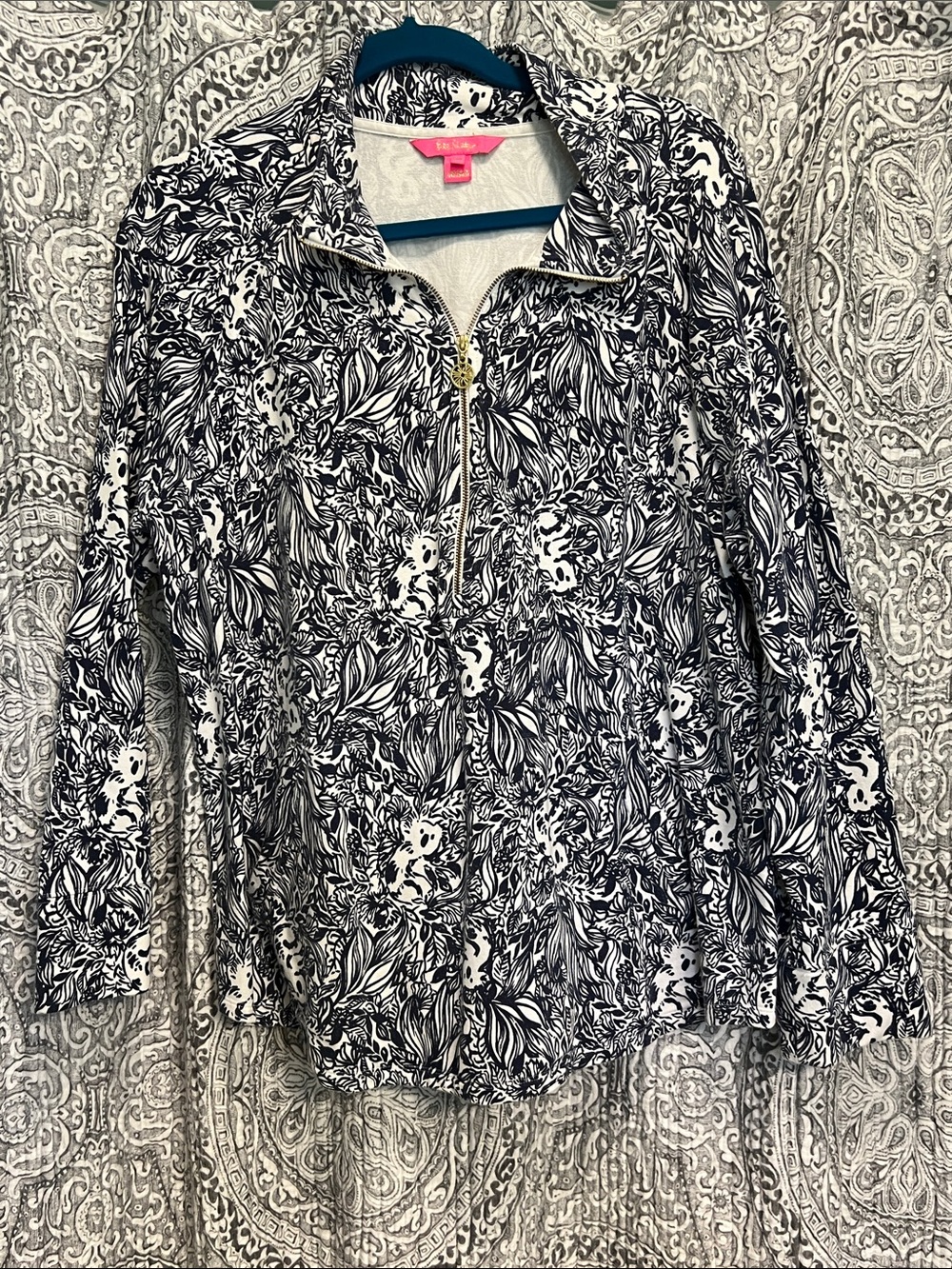 Lilly Pulitzer Women’s Popover top Navy blue & White Floral Quarter-Zip